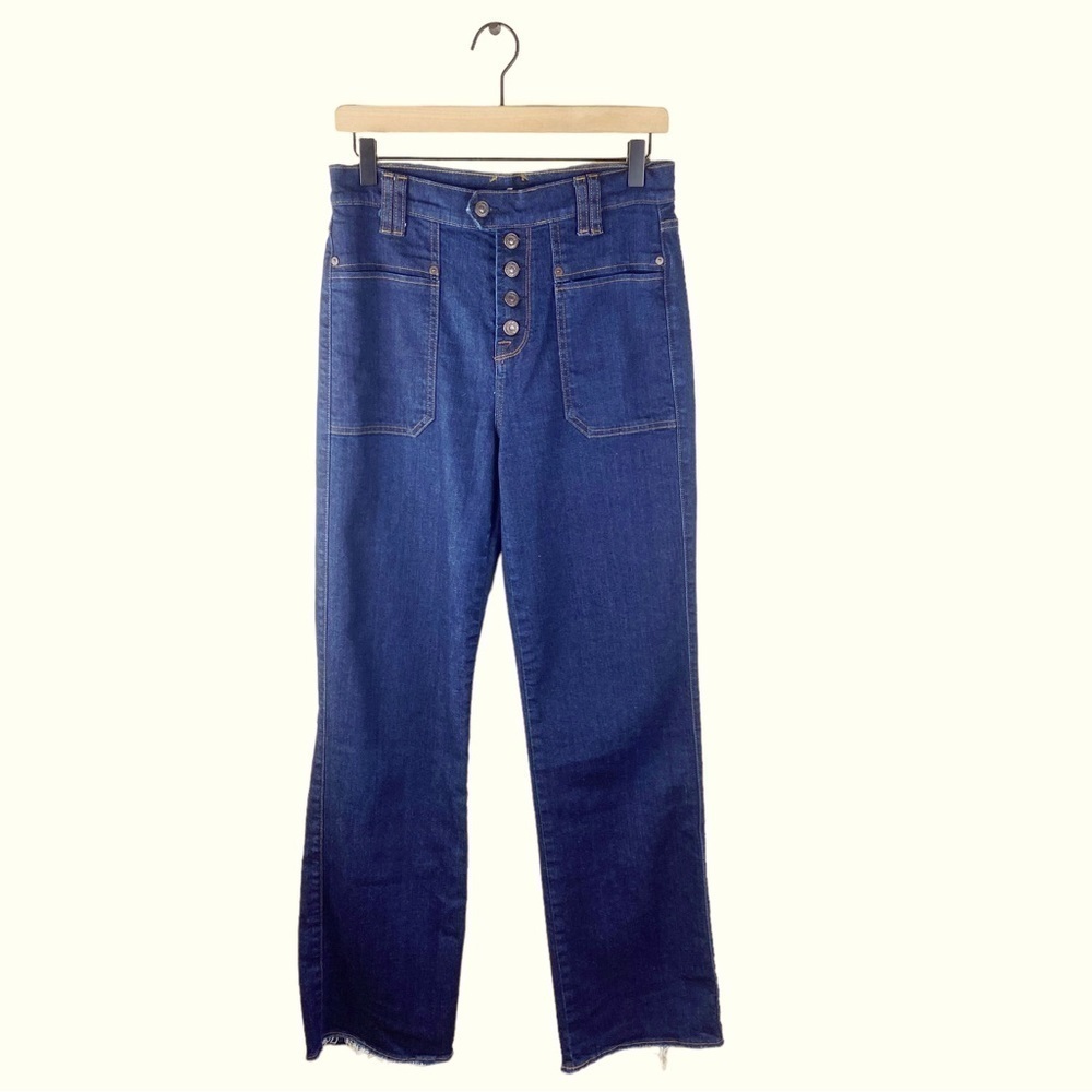 7 for All Mankind high rise button fly wide leg dark wash Trouser jeans Size 28